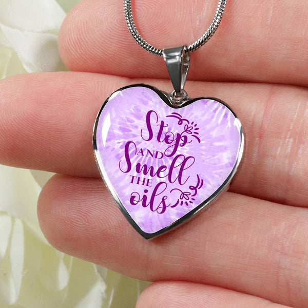 LUXURY STAINLESS STEEL SMELL THE OILS HEART NECKLACE - OPTIONAL ENGRAVING ON BACK - 18k GOLD FINISH OPTION TOO