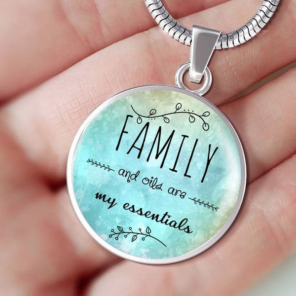 SUPERIOR STAINLESS STEEL FAMILY & OILS NECKLACE - OPTIONAL ENGRAVING ON BACK - 18k GOLD FINISH OPTION TOO