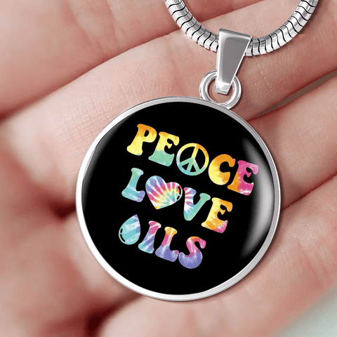AWESOME SURGICAL STRENGTH STAINLESS STEEL "PEACE LOVE OILS" NECKLACE AND BANGLE BRACELET