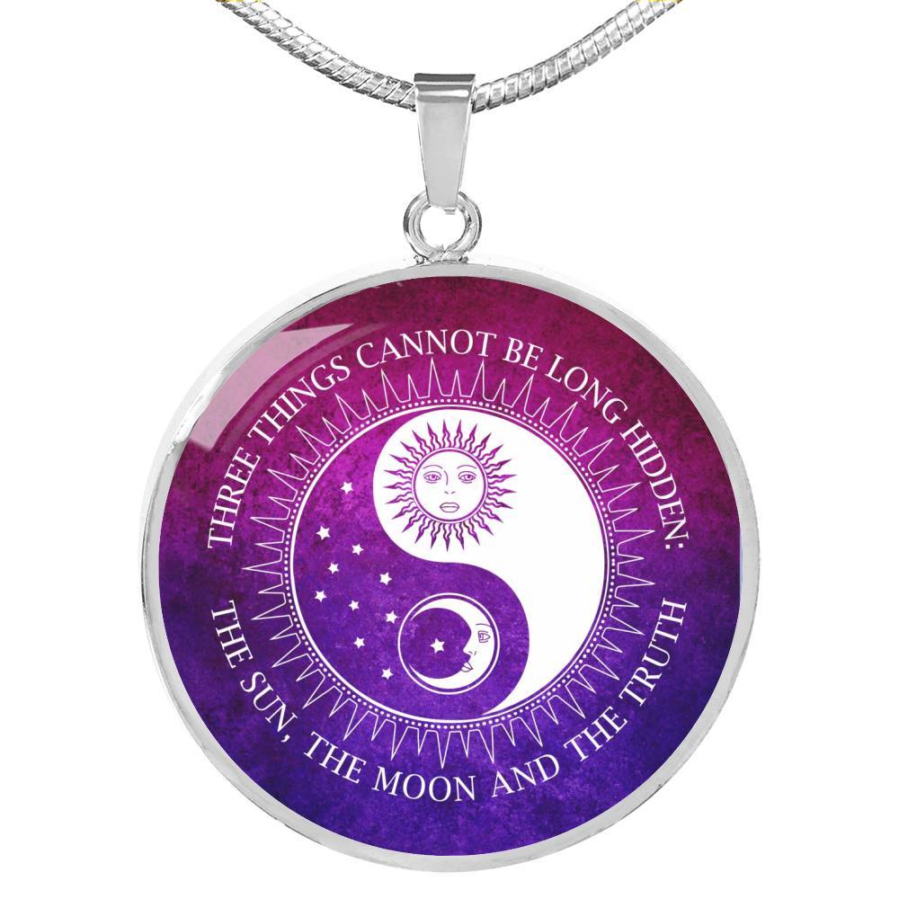 SUPERIOR STAINLESS & 18K GOLD FINISH SUN MOON TRUTH NECKLACE - OPTIONAL ENGRAVING