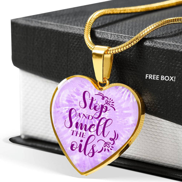 LUXURY STAINLESS STEEL SMELL THE OILS HEART NECKLACE - OPTIONAL ENGRAVING ON BACK - 18k GOLD FINISH OPTION TOO