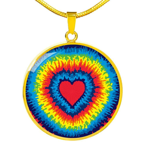 SUPERIOR STAINLESS & 18K FINISH TIE DYE HEART NECKLACE - OPTIONAL ENGRAVING
