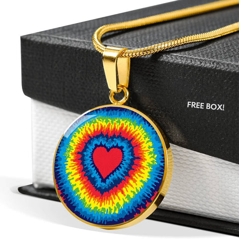 SUPERIOR STAINLESS & 18K FINISH TIE DYE HEART NECKLACE - OPTIONAL ENGRAVING