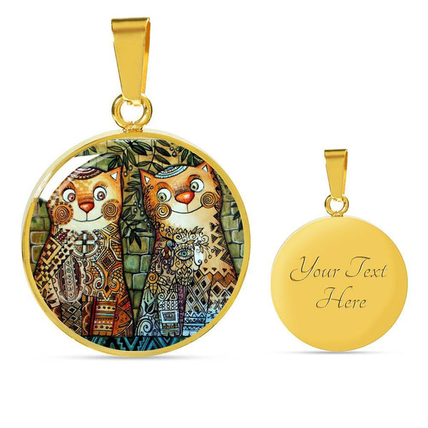 SUPERIOR STAINLESS & 18K GOLD HAPPY CATS NECKLACE - OPTIONAL ENGRAVING