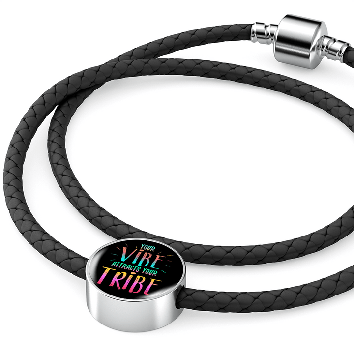 AWESOME "YOUR VIBE" WRAP AROUND BRAIDED LEATHER BRACELET