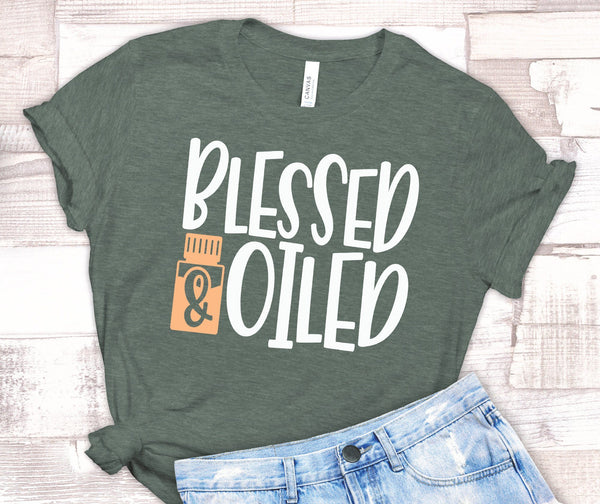 FUN BLESSED & OILED UNISEX TEES - UP TO 4XL - BEAUTIFUL HEATHER COLORS