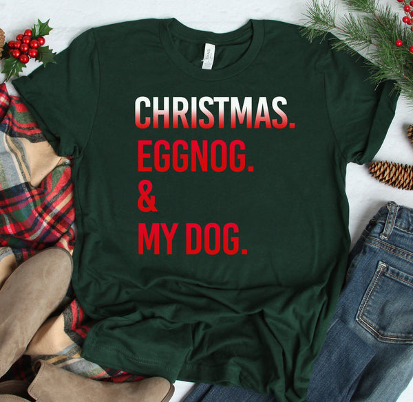 PERSONALIZED CHRISTMAS EGGNOG & DOG BELLA CANVAS TEES - UP TO 4XL - 4 COLORS