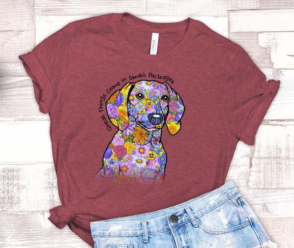GREAT THINGS COME IN SMALL PACKAGES DACH UNISEX TEES - UP TO 4XL - BEAUTIFUL HEATHER COLORS