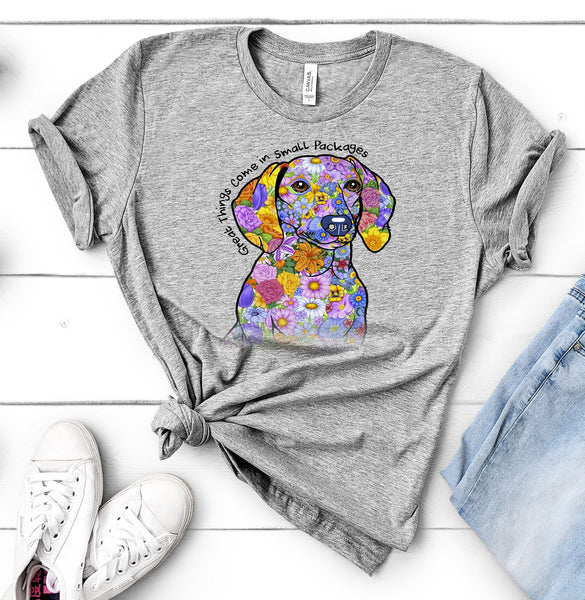 GREAT THINGS COME IN SMALL PACKAGES DACH UNISEX TEES - UP TO 4XL - BEAUTIFUL HEATHER COLORS