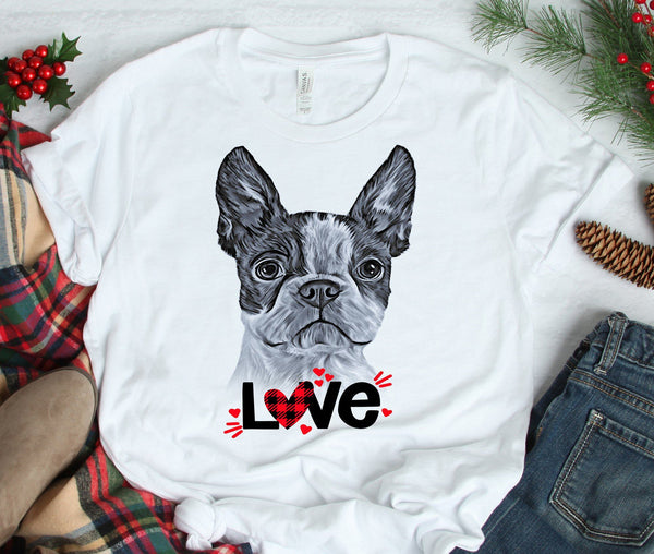 BOSTON TERRIER LOVE BELLA CANVAS TEES - UP TO 4XL - PERFECT FOR VALENTINE'S DAY - 2 COLORS