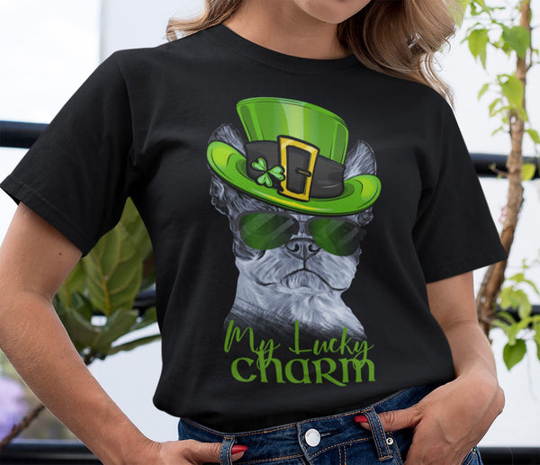 COOL MY LUCKY CHARM BOSTON TERRIER BLACK BELLA CANVAS TEE - SIZES TO 4XL