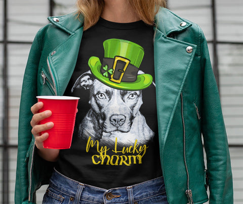 MY LUCKY CHARM PIT BULL BLACK BELLA CANVAS TEES - SIZES TO 4XL