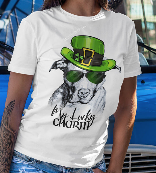 COOL LUCKY CHARM PIT BULL BELLA WHITE CANVAS TEES - SIZES TO 4XL