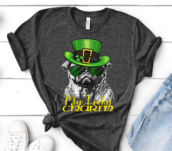 COOL LUCKY CHARM PUG BELLA CANVAS TEES - SIZES TO 4XL - 2 COLORS