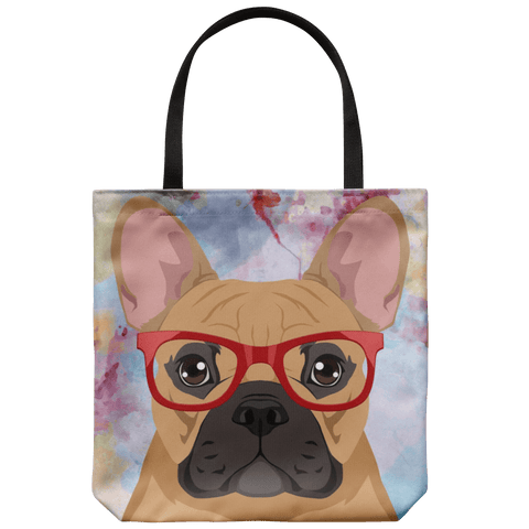 HIPSTER TAN PUG CANVAS TOTE