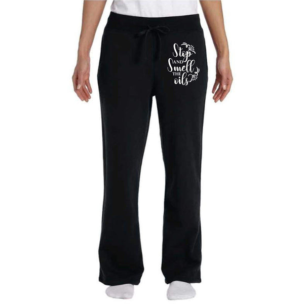 EMBROIDERED SMELL THE OILS Women's Open Bottom Sweatpants with Pockets - 4 Colors to Choose From