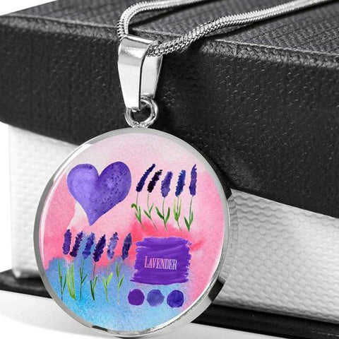 SUPERIOR STAINLESS STEEL LAVENDER LOVERS NECKLACE - OPTIONAL ENGRAVING ON THE BACK - 18k GOLD FINISH OPTION TOO
