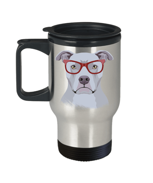 HIPSTER PIT BULL TRAVEL MUG - GREAT FOR HOT AND COLD BEVERAGES
