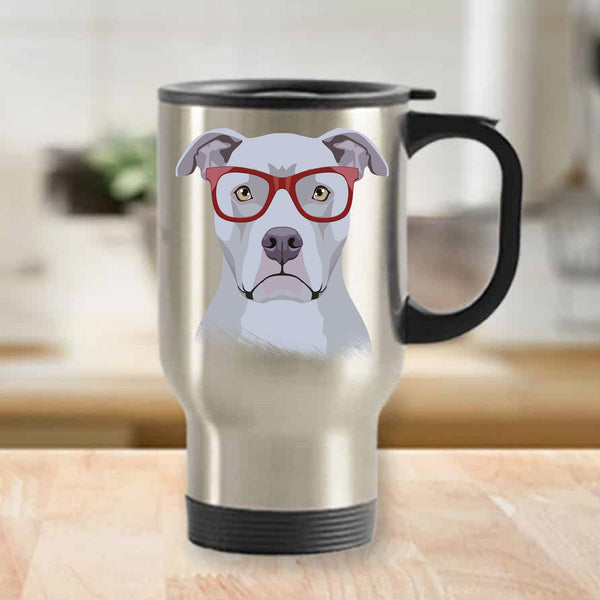 HIPSTER PIT BULL TRAVEL MUG - GREAT FOR HOT AND COLD BEVERAGES