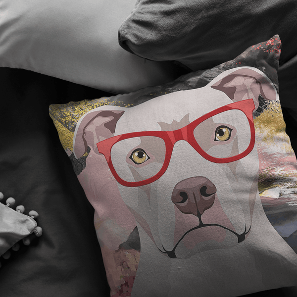 FREE SHIPPING: COOL HIPSTER PIT BULL THROW PILLOWS - 4 SIZES TO CHOOSE FROM IN STUFFED & SEWN, OR ZIP COVER ONLY, OR ZIP COVER & INSERT