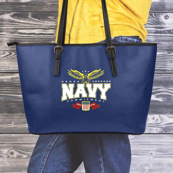 Navy Small Leather Tote Bag