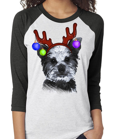 FUN REINDEER YORKIE RAGLAN TEE - UP TO 3XL - 3 COLORS