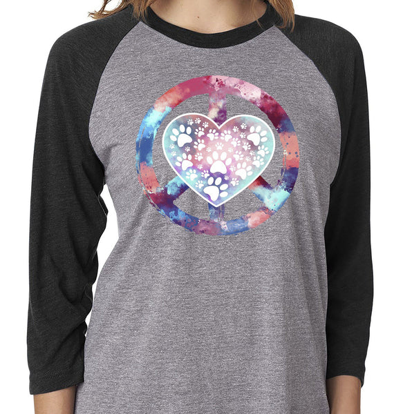 PEACE LOVE PAWS RAGLAN TEE - UP TO 3XL - 3 COLORS