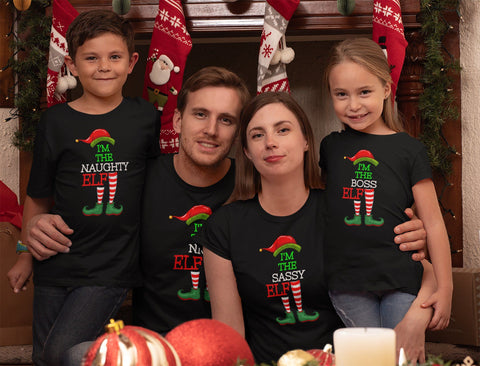 FAMILY CHRISTMAS ELF TEES - ADULT UNISEX - 12 personalities to choose from