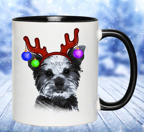 FUN REINDEER YORKIE TWO-TONED MUG - 2 COLORS TO CHOOSE FROM