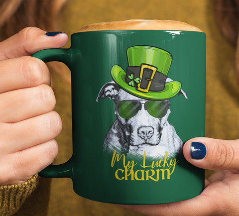 COOL LUCKY CHARM PIT BULL FOREST GREEN 11 OZ. MUG