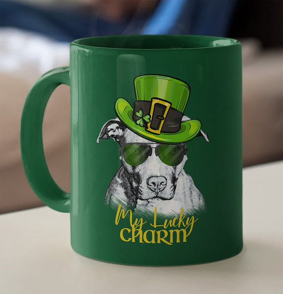 COOL LUCKY CHARM PIT BULL FOREST GREEN 11 OZ. MUG