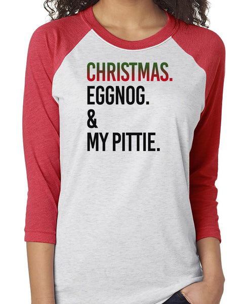 PERSONALIZED CHRISTMAS EGGNOG & YOUR DOG RAGLAN TEE - UP TO 3XL - 3 COLORS