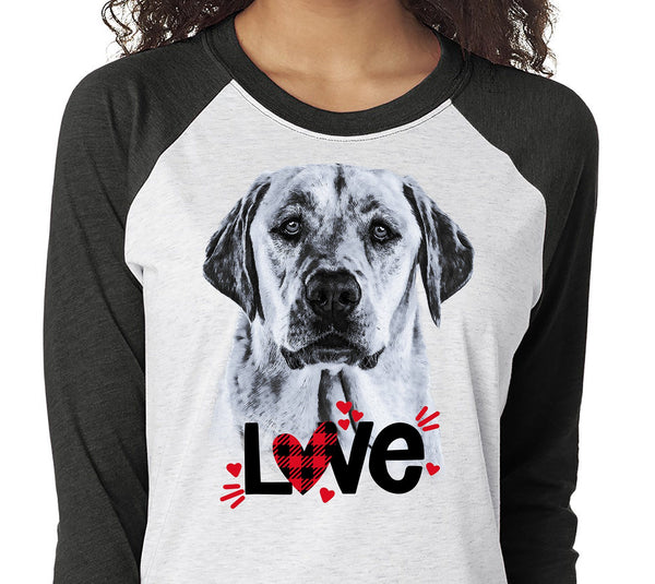 YELLOW LABRADOR LOVE RAGLAN TEE - UP TO 3XL - GREAT FOR VALENTINE'S DAY