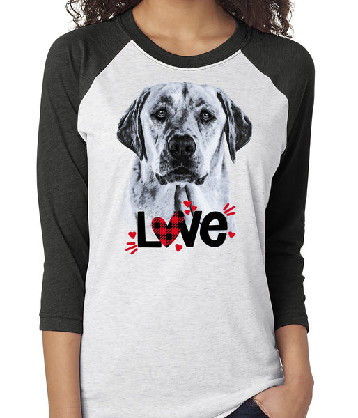 YELLOW LABRADOR LOVE RAGLAN TEE - UP TO 3XL - GREAT FOR VALENTINE'S DAY