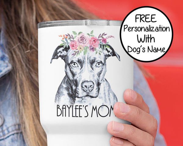 BEAUTIFUL BOHO PIT BULL WHITE STAINLESS STEEL TUMBLER - BIG 30 oz. size -PERSONALIZATION INSTRUCTIONS BELOW