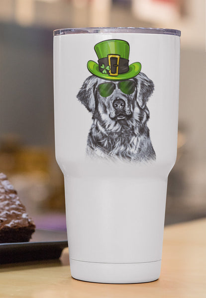 COOL ST PADDY'S DAY GOLDEN RETRIEVER WHITE STAINLESS STEEL TUMBLER - BIG 30 oz. size