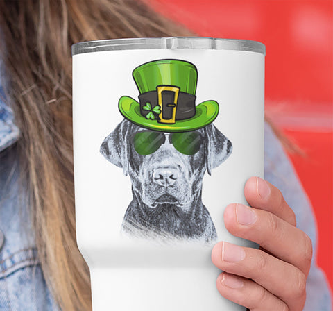 COOL ST PADDY'S DAY LABRADOR WHITE STAINLESS STEEL TUMBLER - BIG 30 oz. size