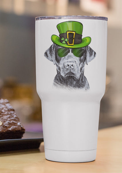 COOL ST PADDY'S DAY LABRADOR WHITE STAINLESS STEEL TUMBLER - BIG 30 oz. size