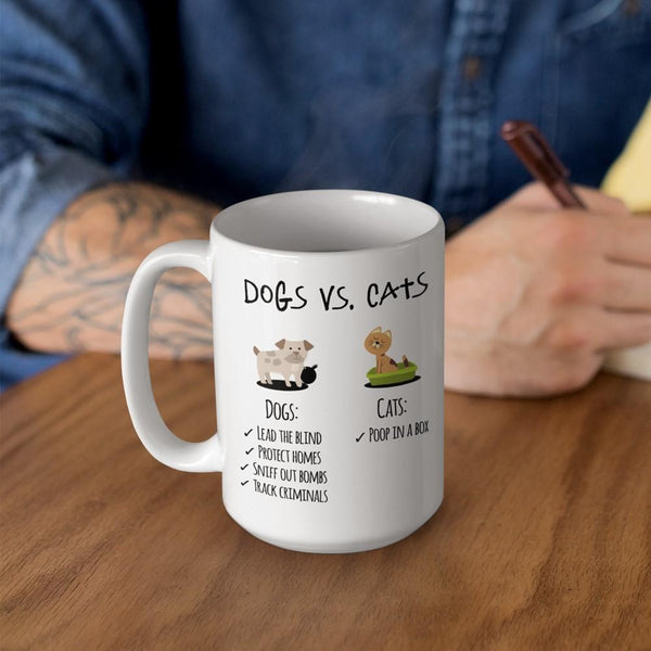 DOGS VS CATS White Mug - BIG 15 oz. size