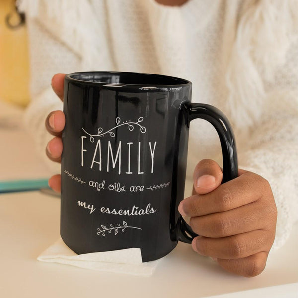 FAMILY & OILS Black Mug - BIG 15 oz. size