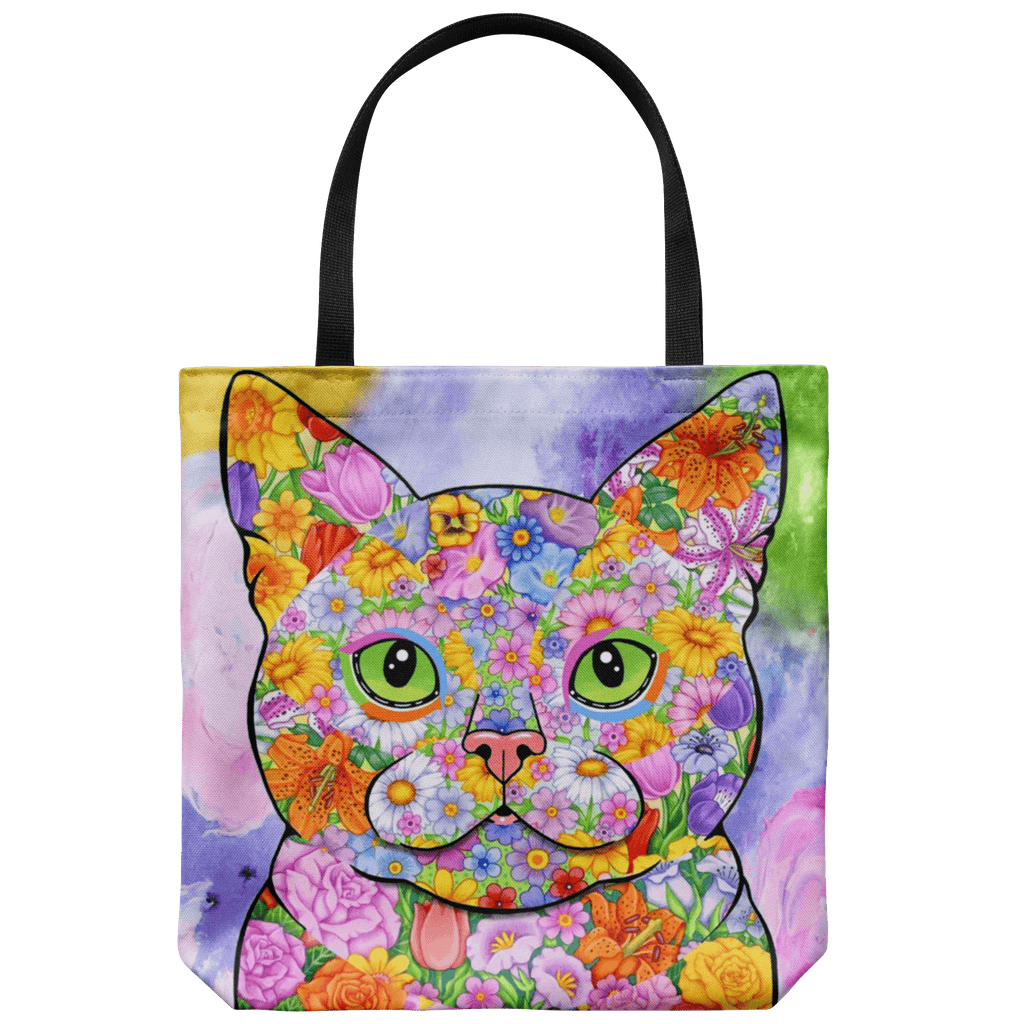 FABULOUS FLOWER CAT CANVAS TOTE - NEW BIGGER SIZE