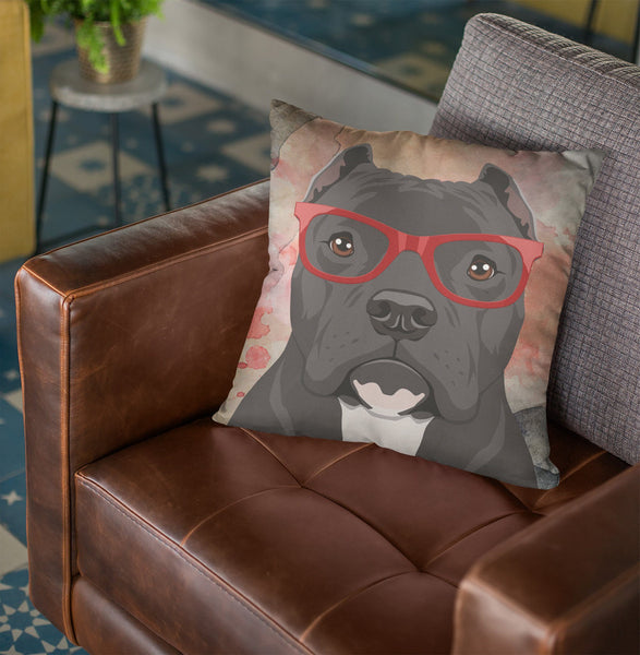 FREE SHIPPING: COOL CROPPED EAR HIPSTER PIT BULL THROW PILLOWS - 4 SIZES TO CHOOSE FROM IN STUFFED & SEWN, OR ZIP COVER ONLY, OR ZIP COVER & INSERT