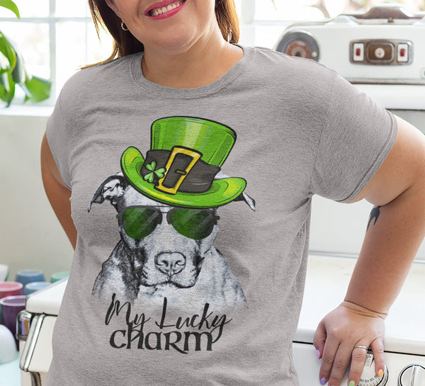 COOL LUCKY CHARM PIT BULL HEATHER COLORED PREMIUM BELLA CANVAS TEES - UP TO 3XL - 2 COLORS