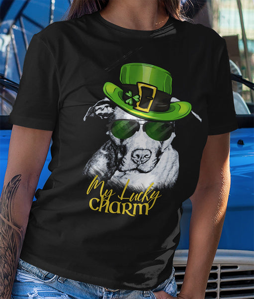 COOL LUCKY CHARM PIT BULL BLACK BELLA CANVAS TEE - SIZES TO 4XL