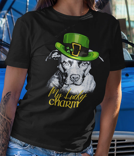 MY LUCKY CHARM PIT BULL BLACK BELLA CANVAS TEES - SIZES TO 4XL