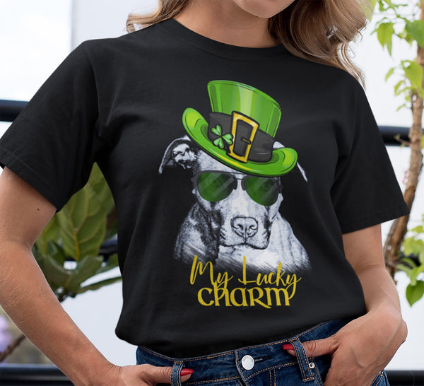 COOL LUCKY CHARM PIT BULL BLACK BELLA CANVAS TEE - SIZES TO 4XL