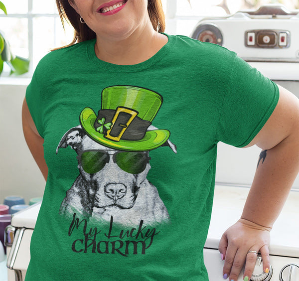 COOL LUCKY CHARM PIT BULL HEATHER COLORED PREMIUM BELLA CANVAS TEES - UP TO 3XL - 2 COLORS