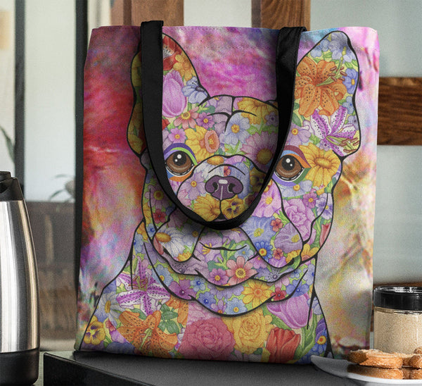 FABULOUS FLOWER FRENCH BULLDOG CANVAS TOTE - NEW BIGGER SIZE