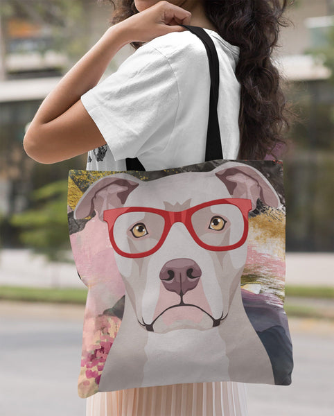COOL HIPSTER PIT BULL CANVAS TOTE - NEW BIGGER SIZE