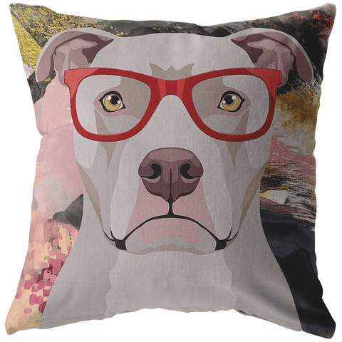 FREE SHIPPING: COOL HIPSTER PIT BULL THROW PILLOWS - 4 SIZES TO CHOOSE FROM IN STUFFED & SEWN, OR ZIP COVER ONLY, OR ZIP COVER & INSERT